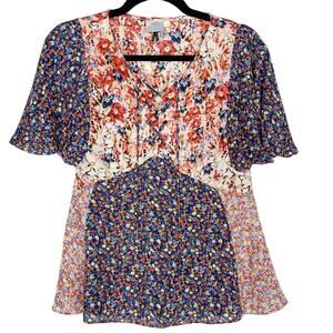 Anthropologie HD in Paris 0 Palo Alto Floral Blouse Floral Patchwork Tie Front
